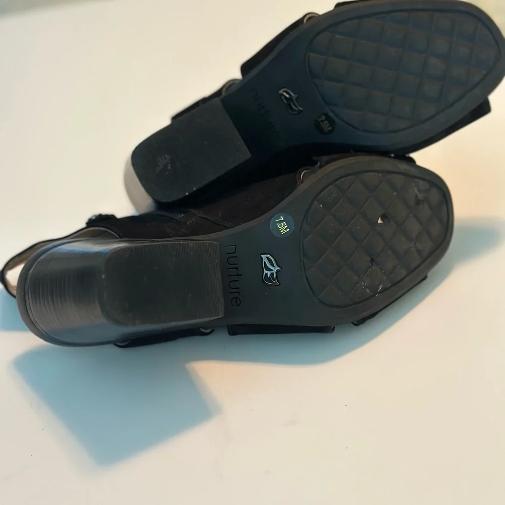 Black Suede Heeled Boots with Open Toe and Sleek Design - Picture 4 of 9